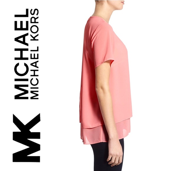 NWT MICHAEL KORS Layered Split Back Pink Blouse - Picture 6 of 7